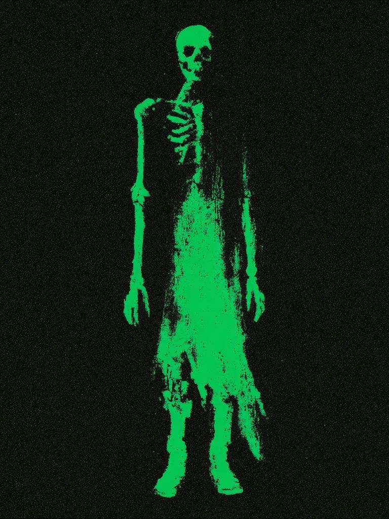 Neon Skeleton Figure Horror Print. poster — fine-art art
