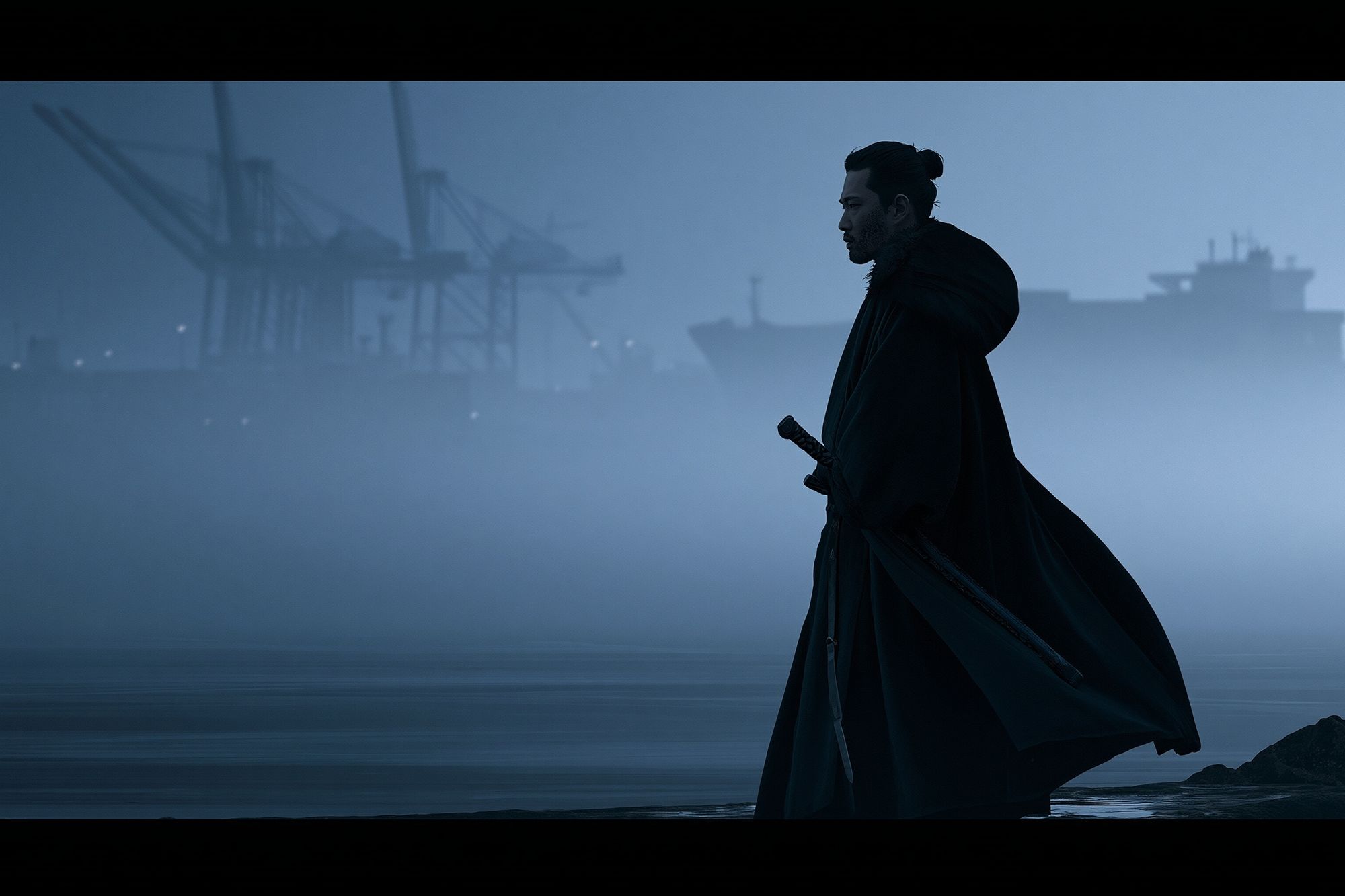 Samurai Harbor Silhouette Poster. poster — fine-art art