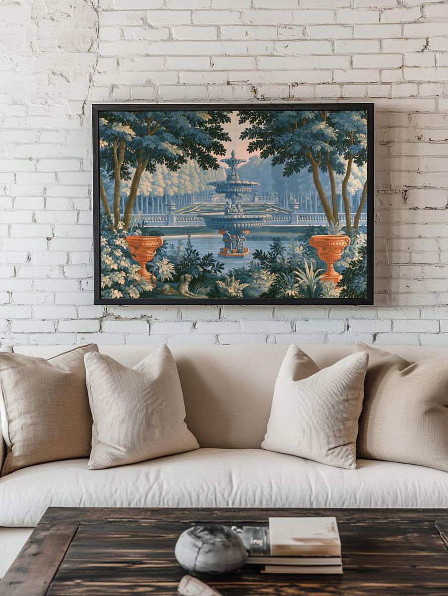 Formal Garden Fountain Print. — room view 1