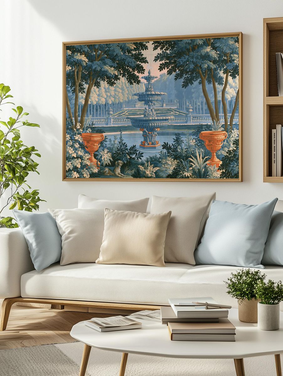Formal Garden Fountain Print. — room view 2
