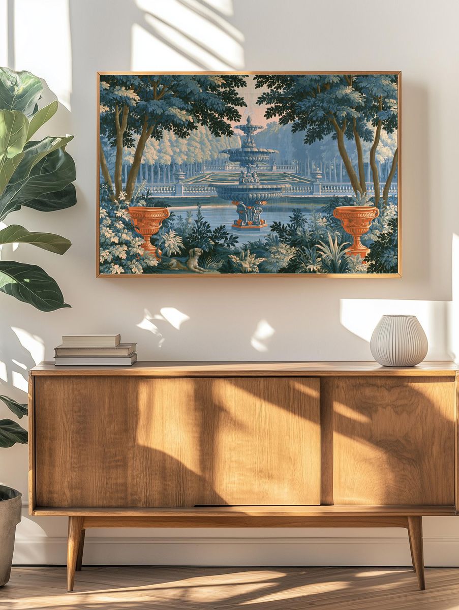 Formal Garden Fountain Print. — room view 3