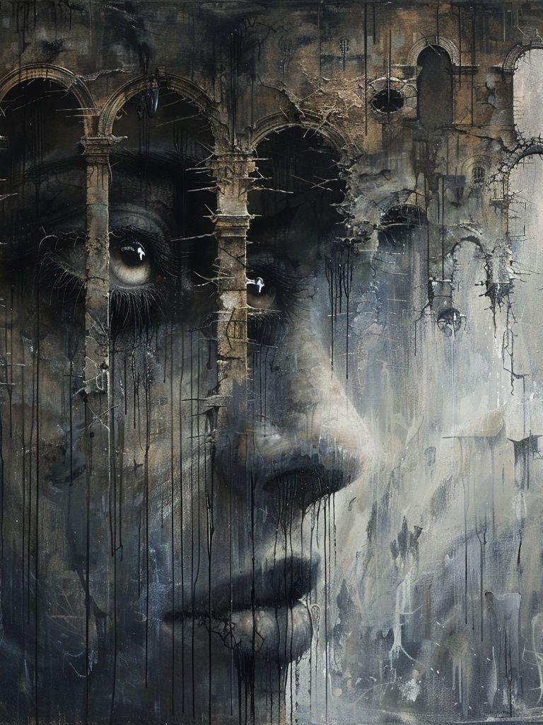 Surreal Face in Ruins Print. poster — fine-art art