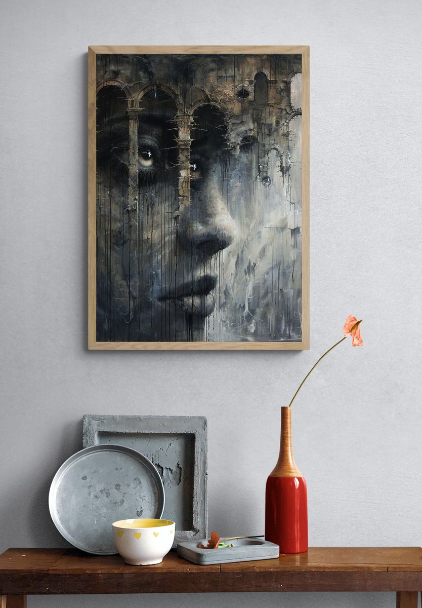 Surreal Face in Ruins Print. — room view 3