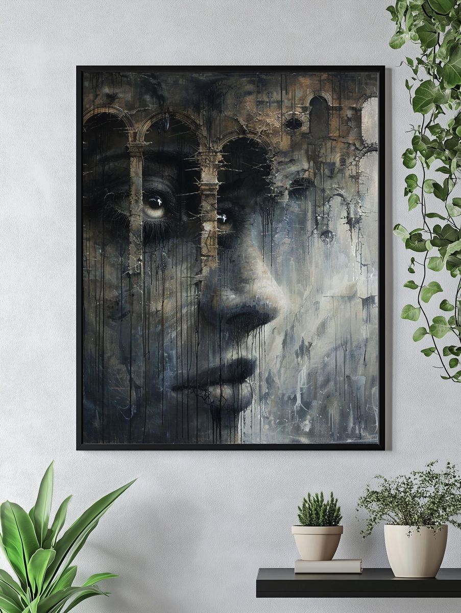 Surreal Face in Ruins Print. — room view 4