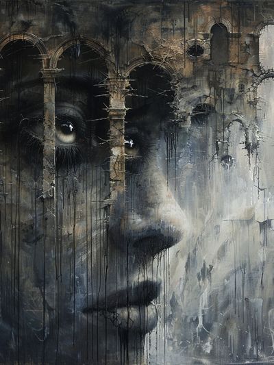 Surreal Face in Ruins Print. poster