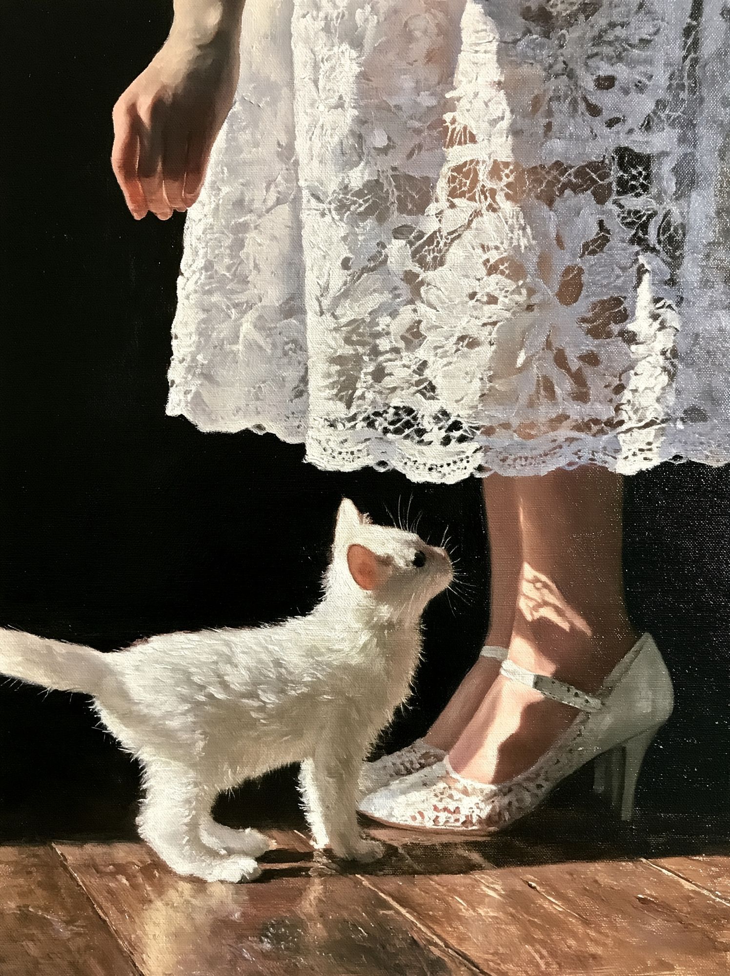 White Cat and Lace Dress Print. poster detail