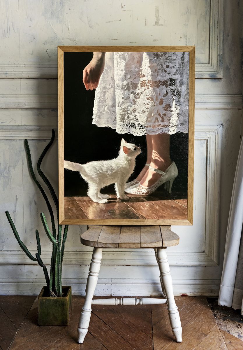 White Cat and Lace Dress Print. — room view 1