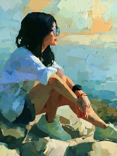 Seaside Woman Portrait Print.