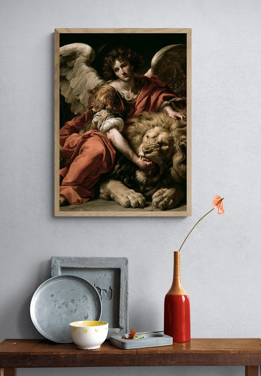 Archangel and Lion Renaissance Print. — room view 3