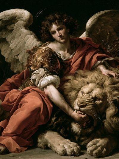 Archangel and Lion Renaissance Print. poster