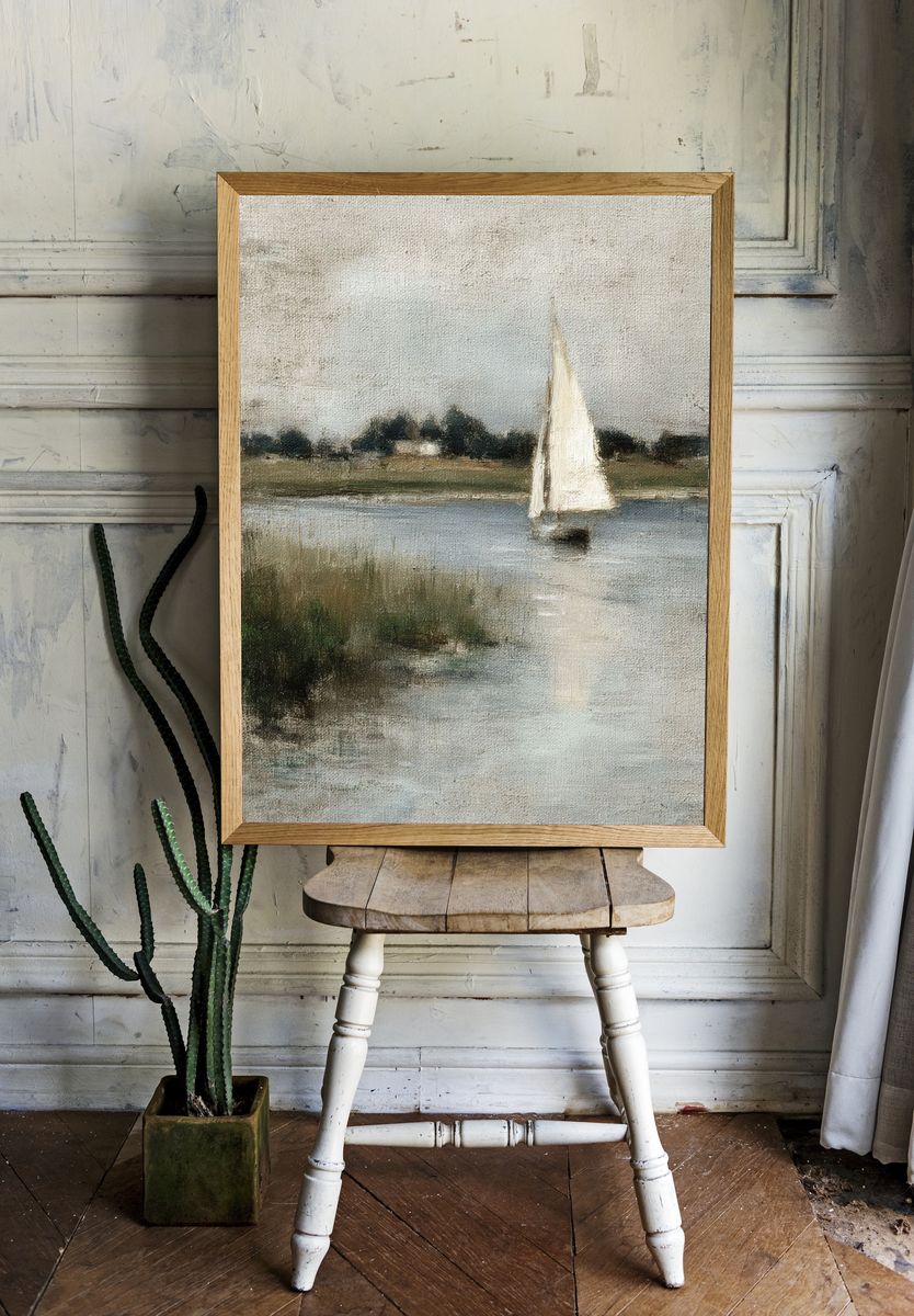 Sailboat on Calm Water Print. room preview
