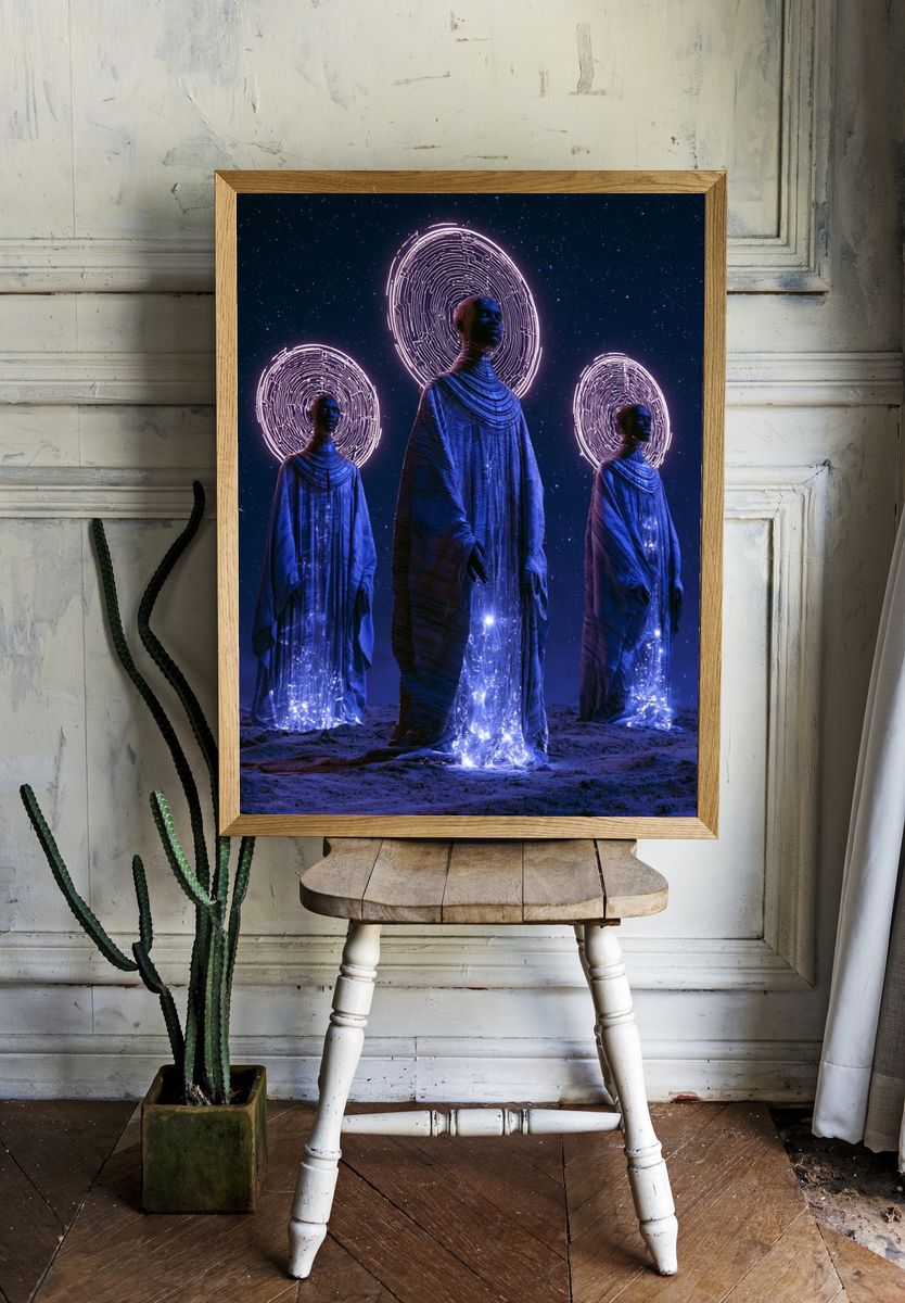 Celestial Figures Surrealism Print. room preview