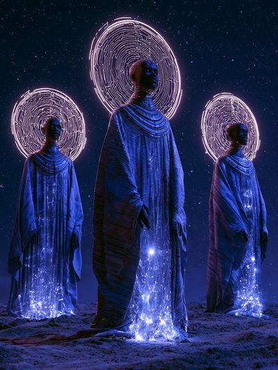 Celestial Figures Surrealism Print. poster