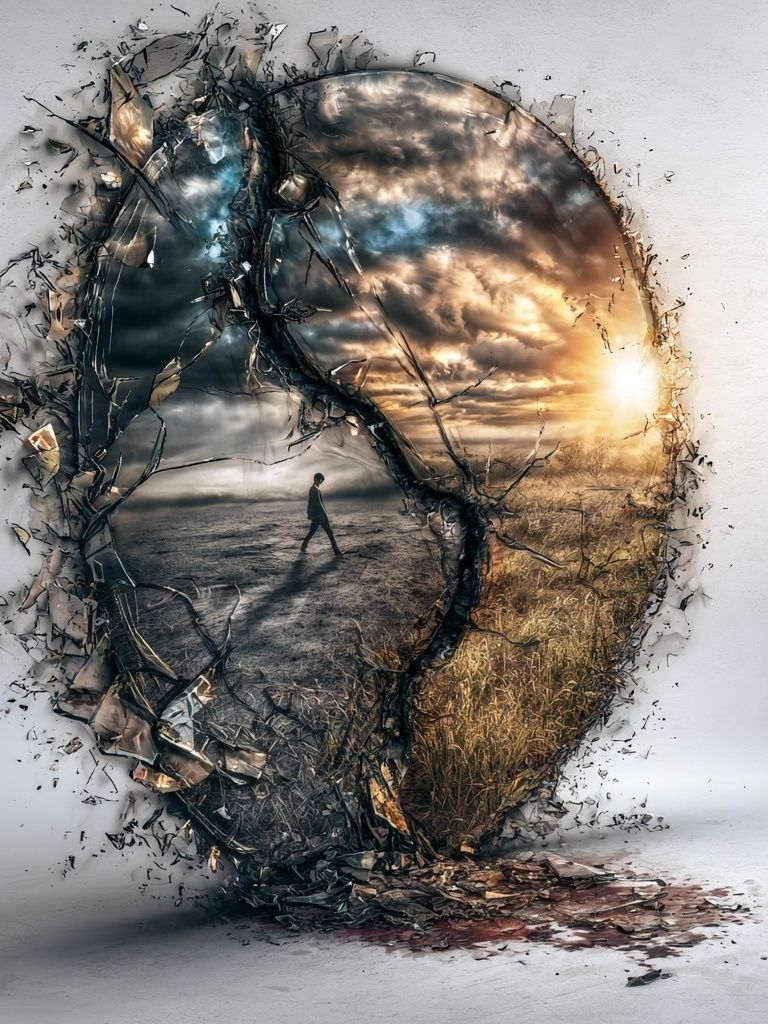 Surreal Broken Mirror Landscape Print. poster detail