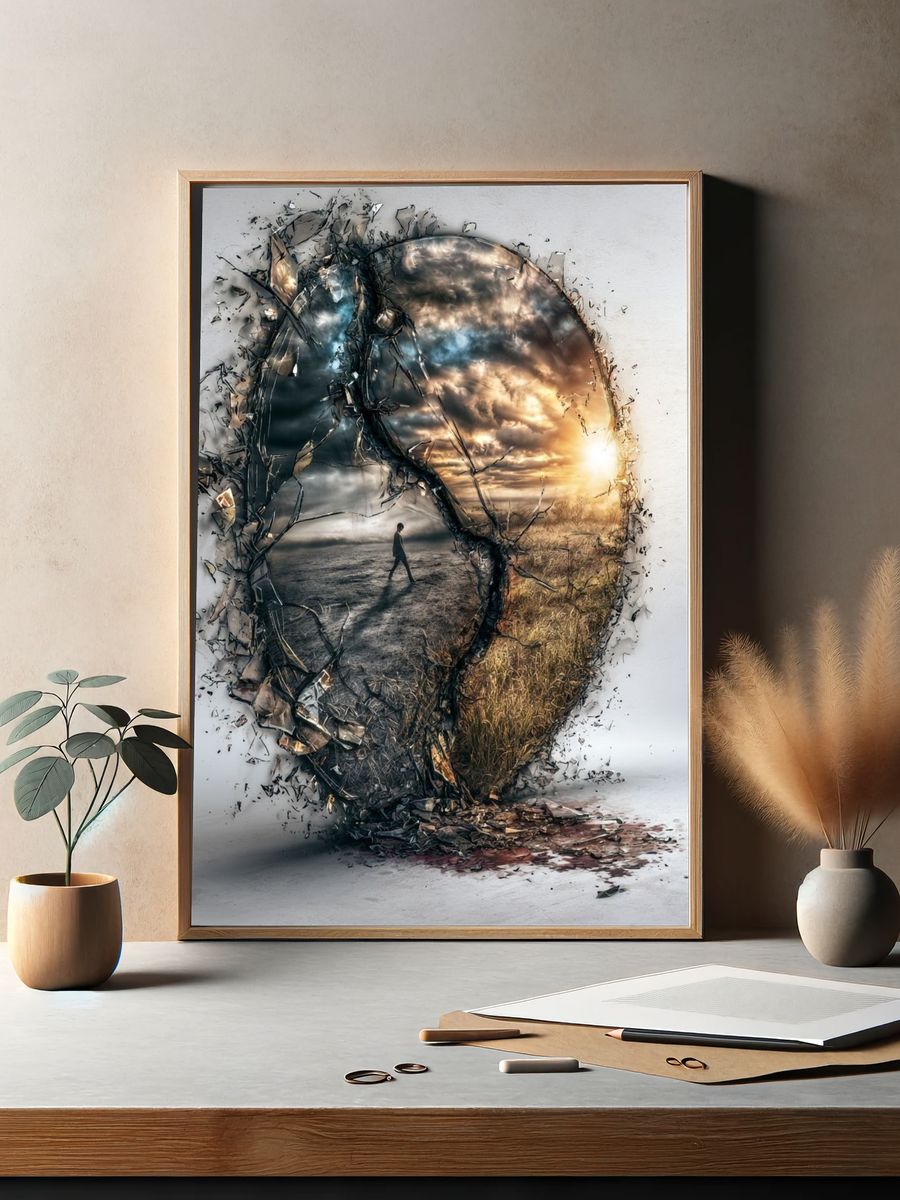 Surreal Broken Mirror Landscape Print. — room view 2