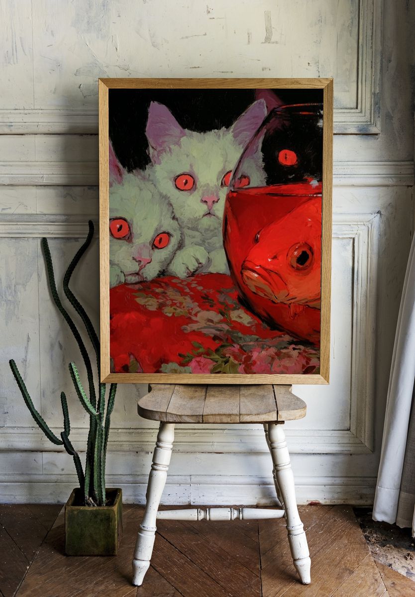 Surreal Cats and Goldfish Poster room preview