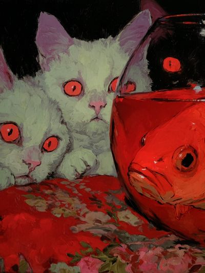 Surreal Cats and Goldfish Poster. poster
