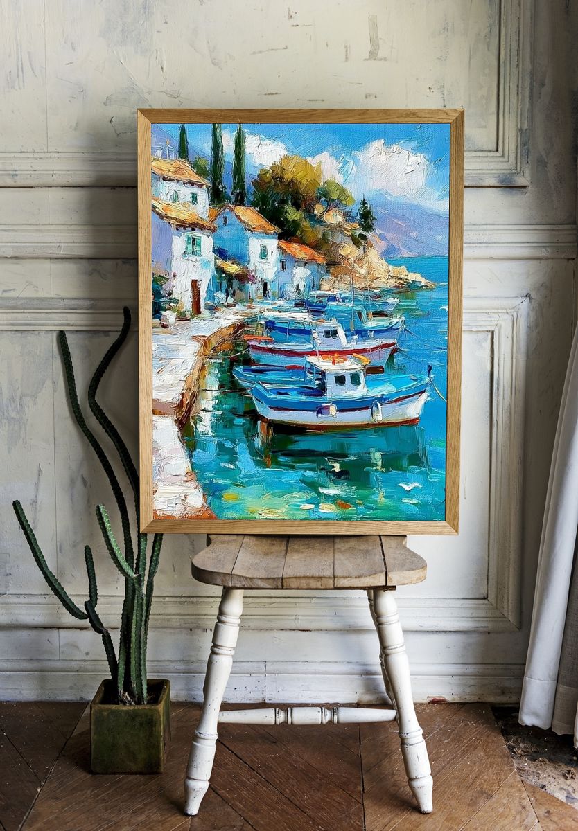 Mediterranean Harbor — Fine-Art Print. — room view 1