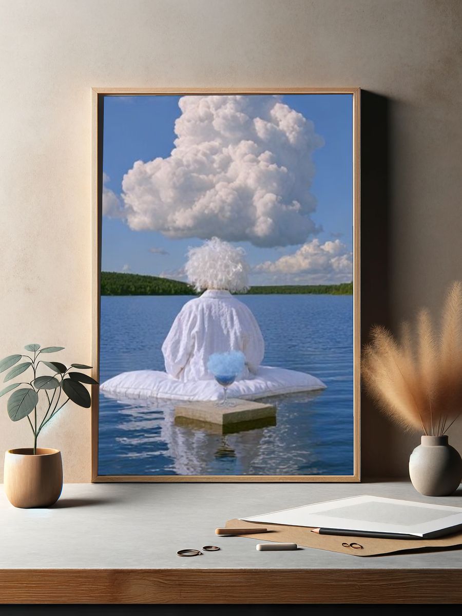 Dreamlike Lake Figure Surrealism Print. — room view 2