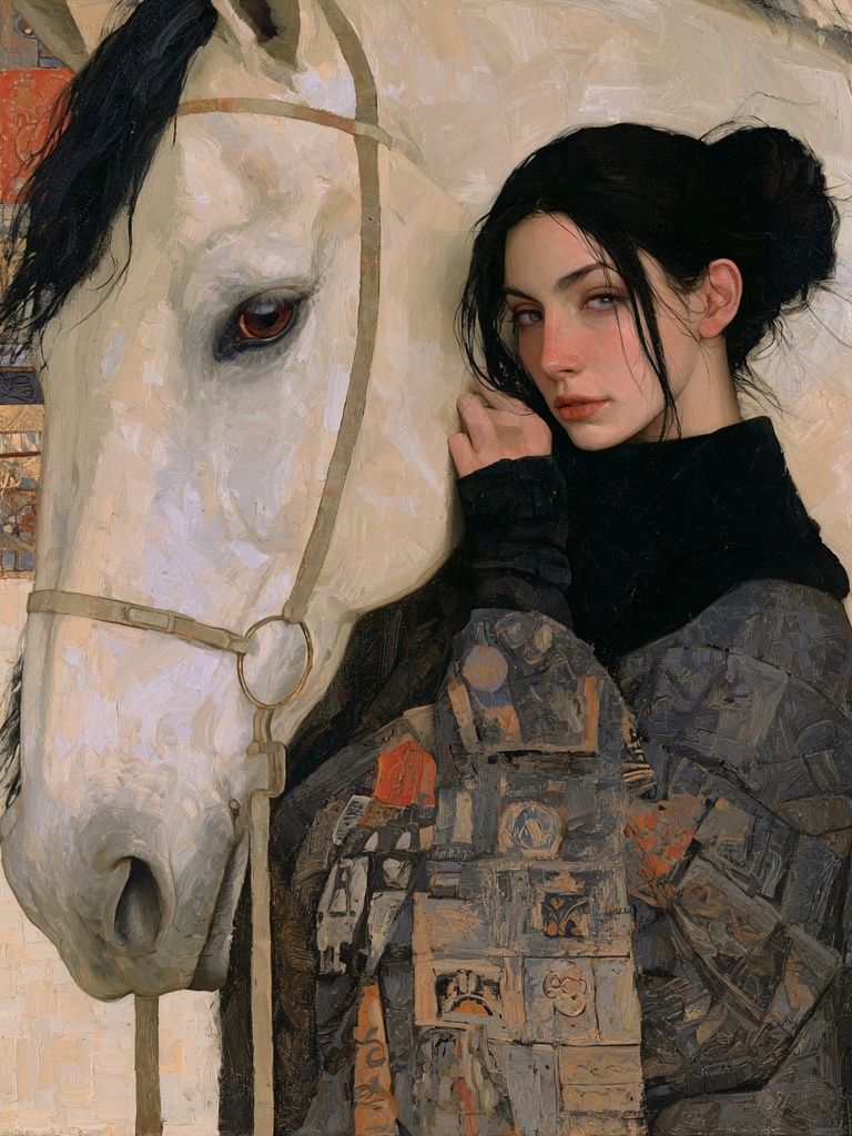 Girl with White Horse Fine-Art Poster. poster — fine-art art