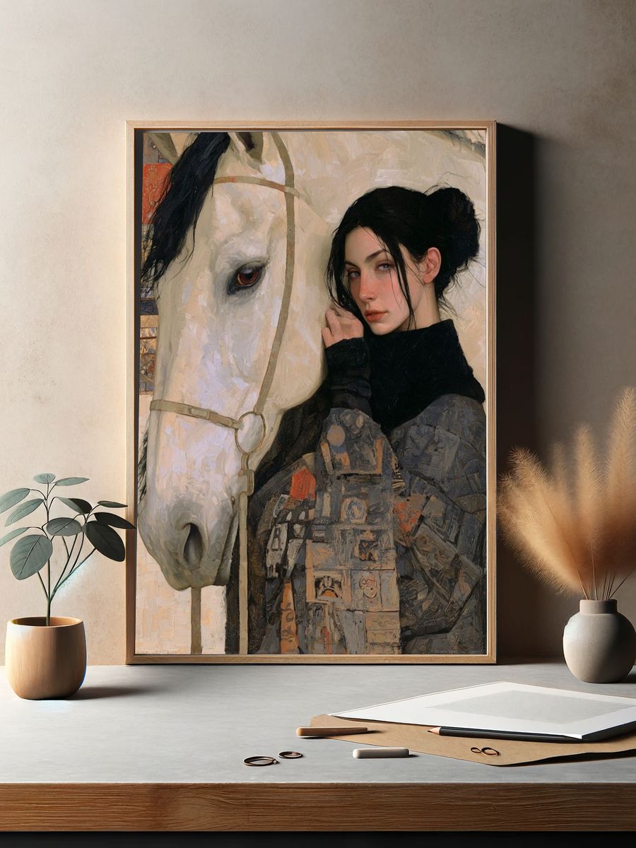 Girl with White Horse Fine-Art Poster. — room view 2
