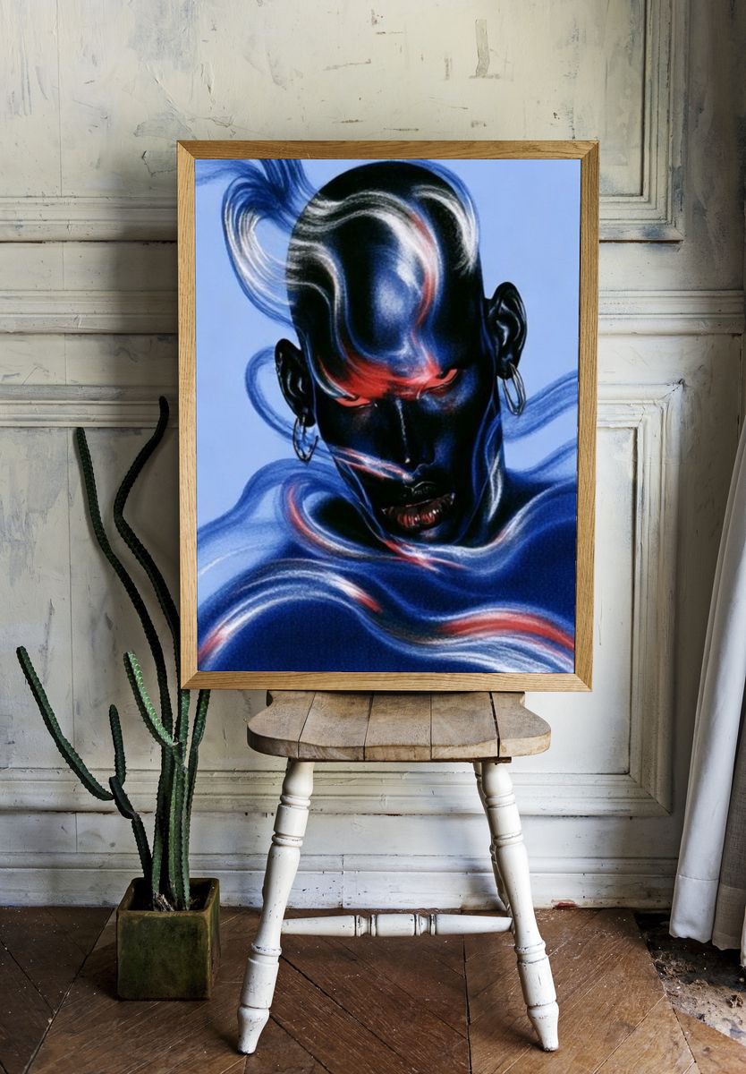 Surreal Neon Portrait Print. room preview