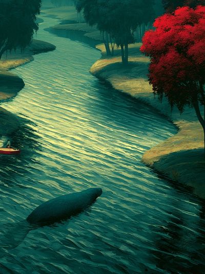 Dreamy River Landscape Print. poster