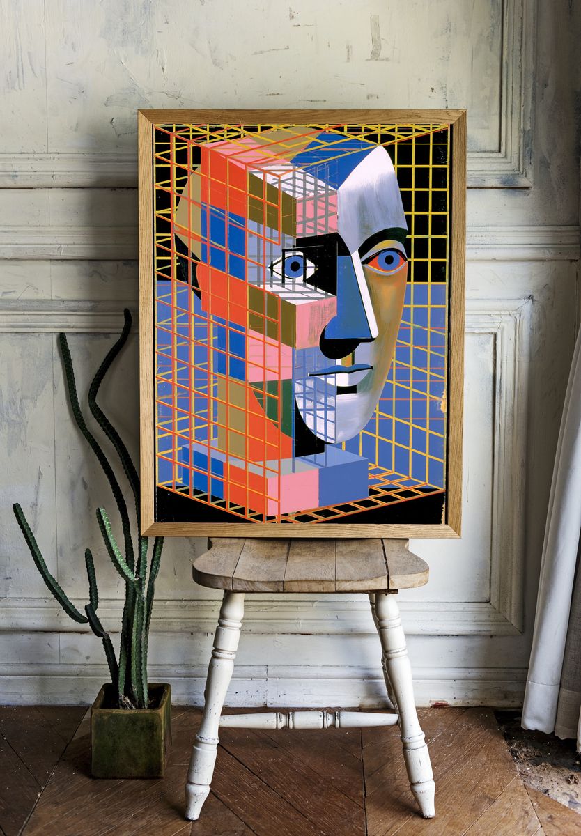 Cubist Face Geometry Poster. — room view 1
