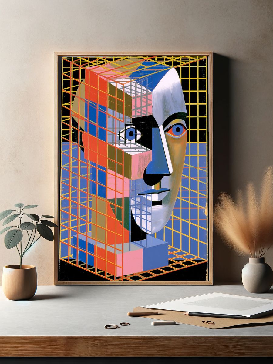 Cubist Face Geometry Poster. — room view 2