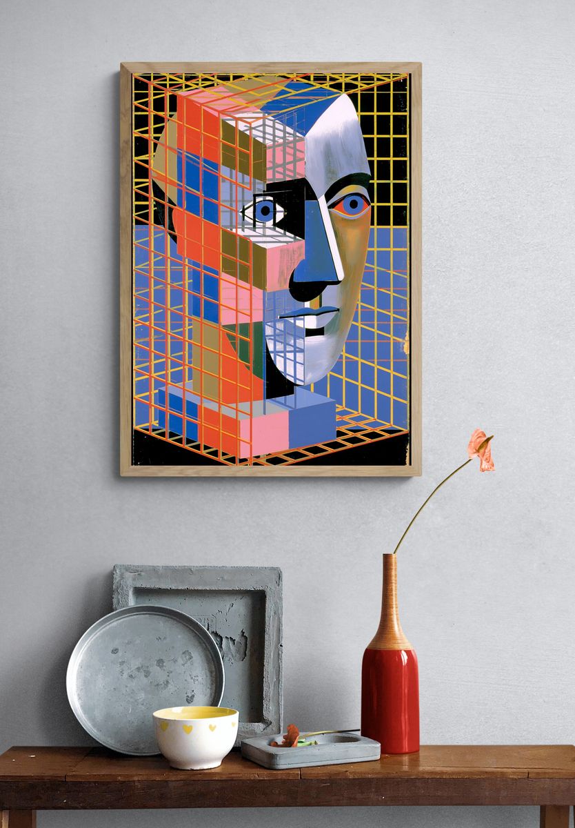 Cubist Face Geometry Poster. — room view 3
