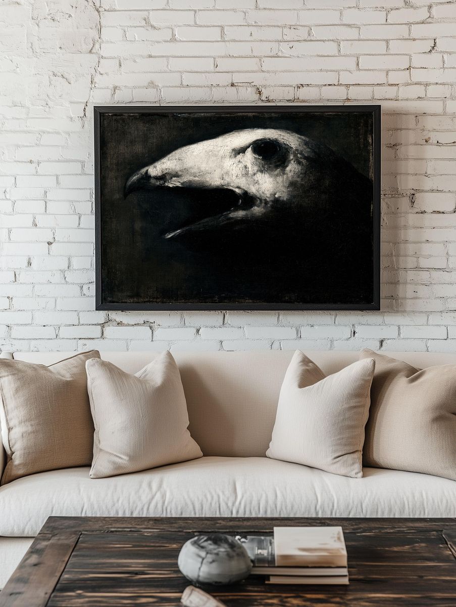 Raven Skull Dark Fine-Art Poster. room preview