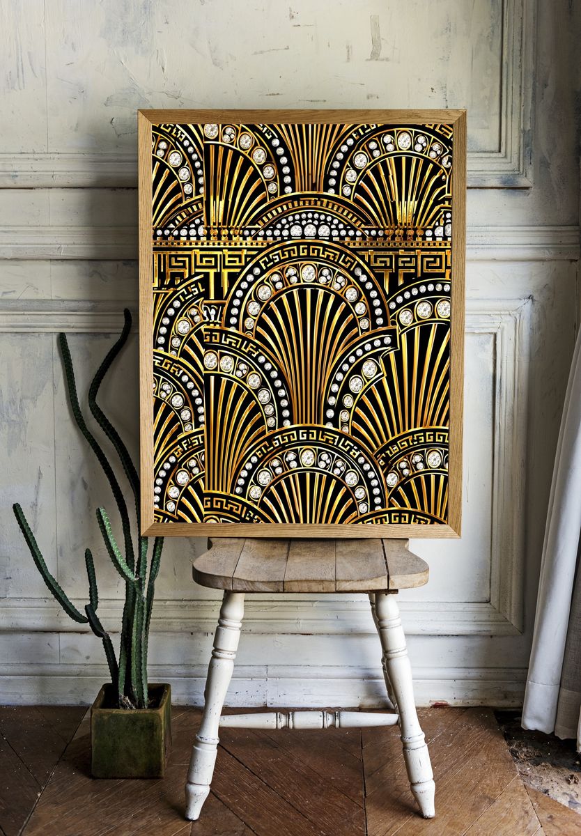 Art Deco Gold Fan Pattern Poster. room preview