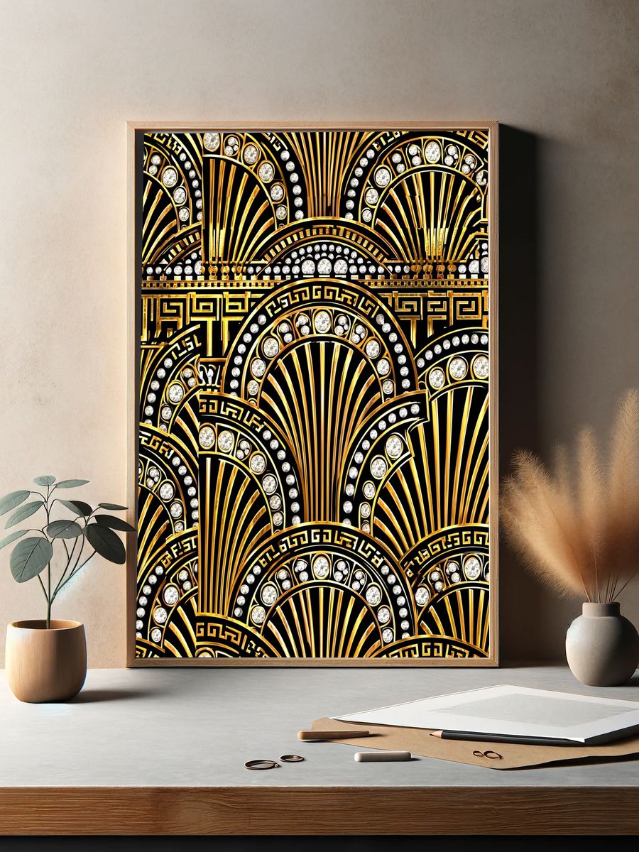 Art Deco Gold Fan Pattern Poster. — room view 2