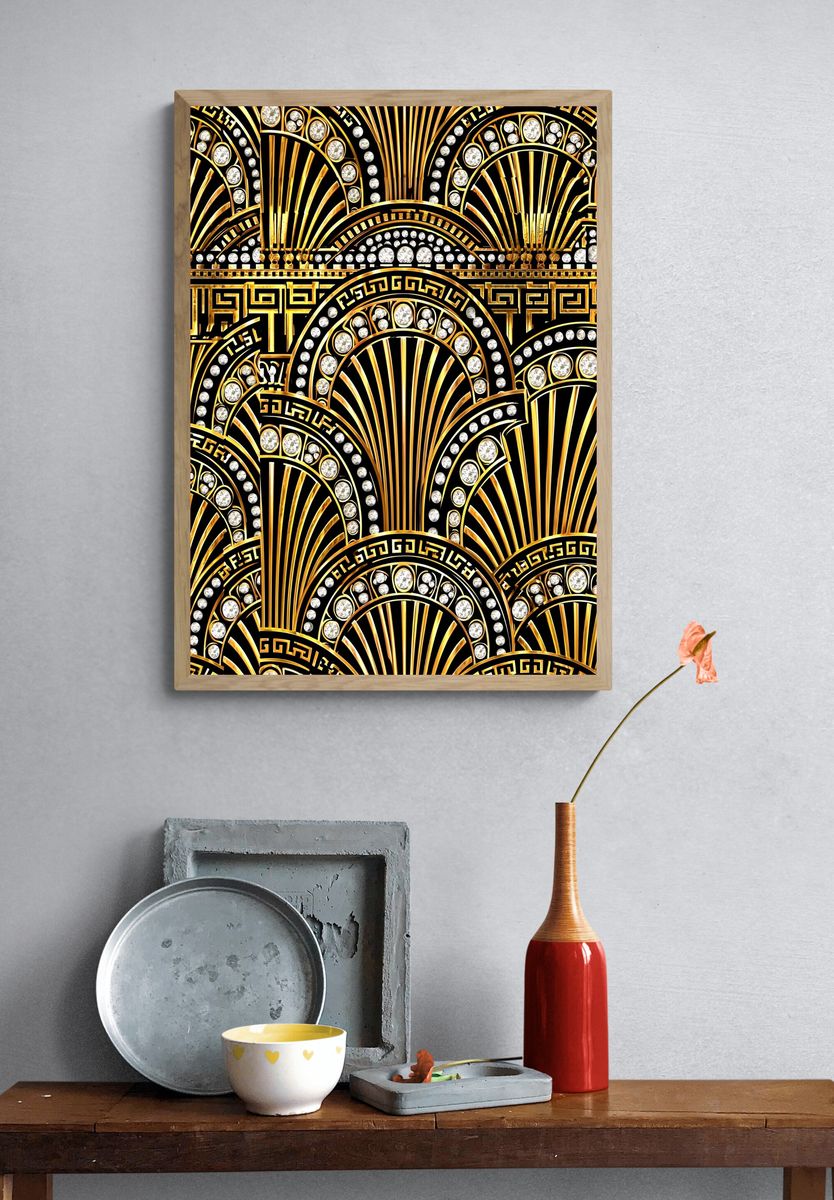 Art Deco Gold Fan Pattern Poster. — room view 3