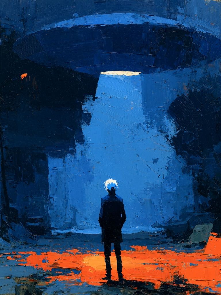 Lone Figure in Blue Abyss Print. poster — fine-art art