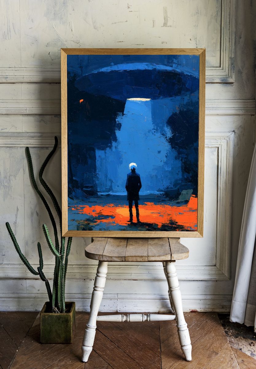 Lone Figure in Blue Abyss Print. — room view 1