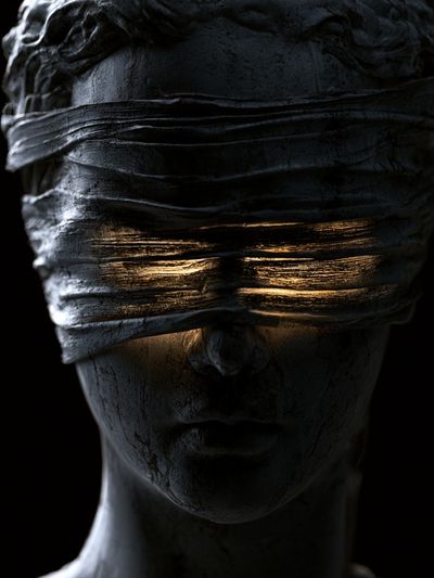 Blindfolded Statue Surrealism Print.