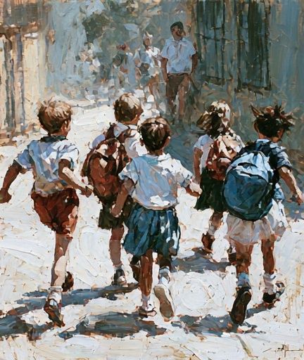 Children Running Street — Fine-Art Print. poster detail