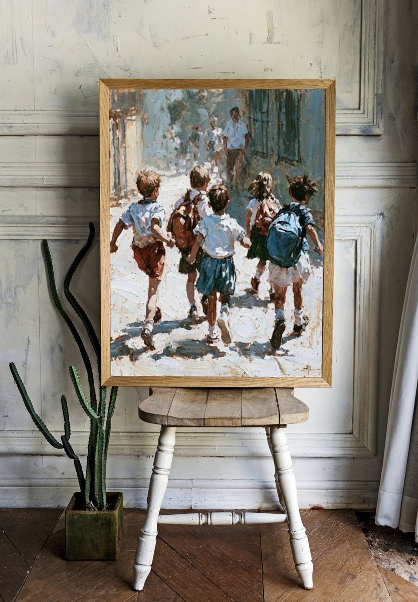 Children Running Street — Fine-Art Print. — room view 1