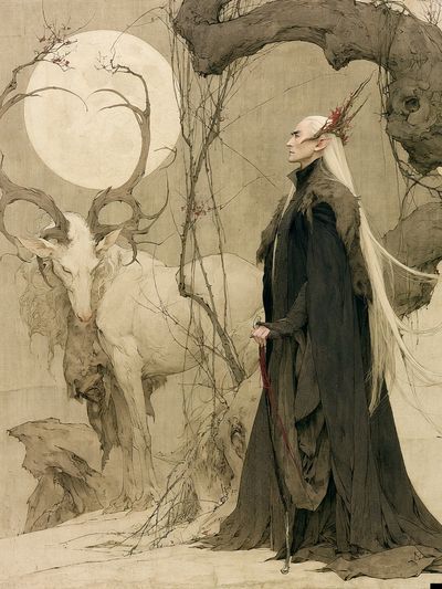 Elven Stag Fantasy Print. poster