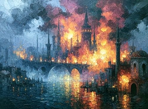 Burning Cityscape Fine-Art Poster. poster detail