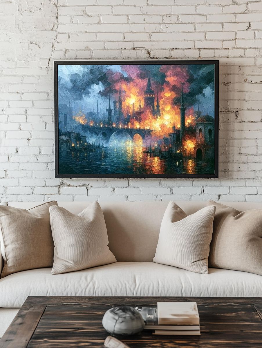 Burning Cityscape Fine-Art Poster. room preview