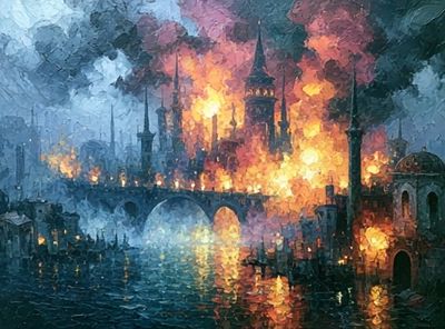 Burning Cityscape Fine-Art Poster. poster
