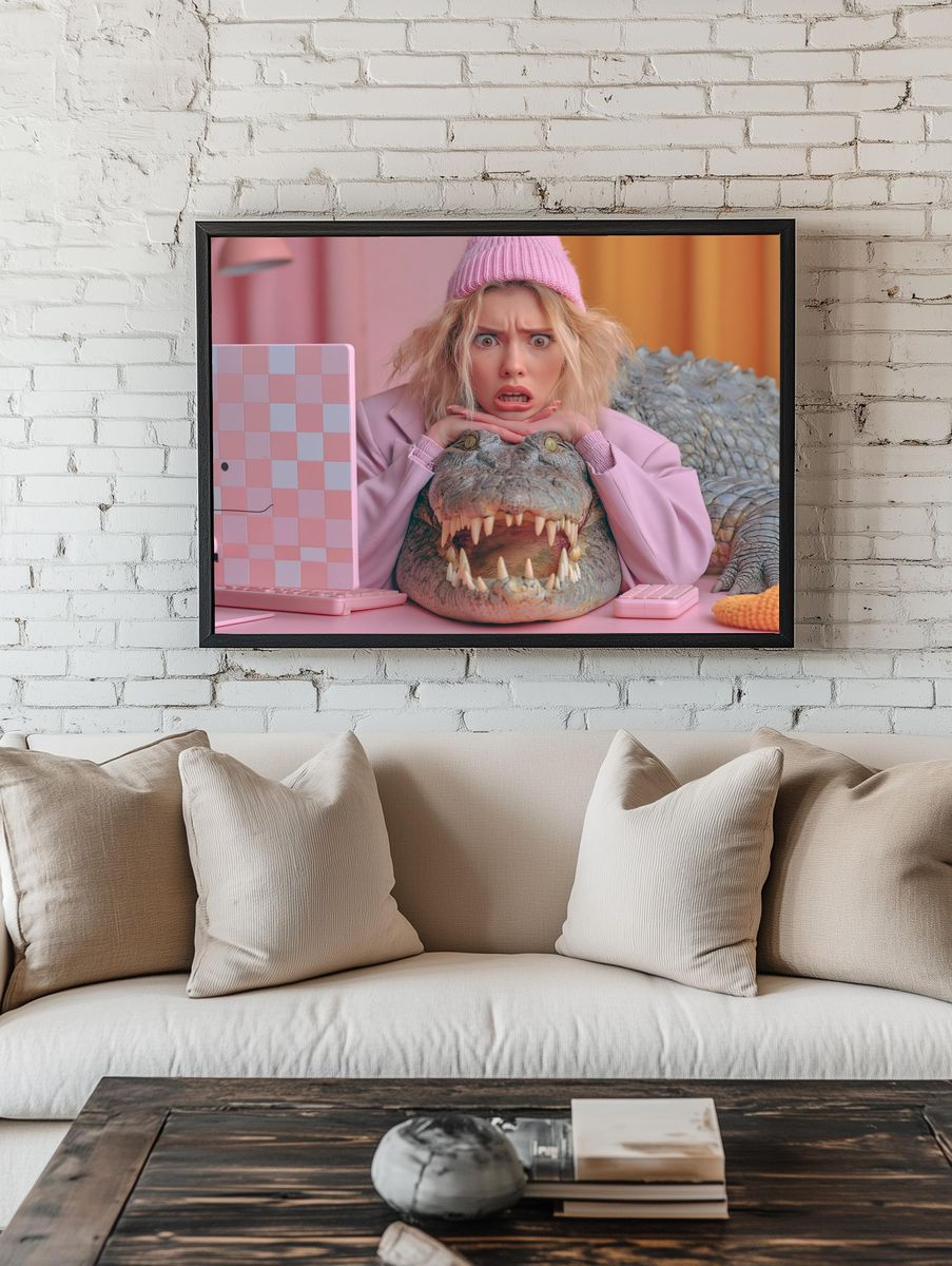 Surprised Woman with Crocodile Print. — room view 1