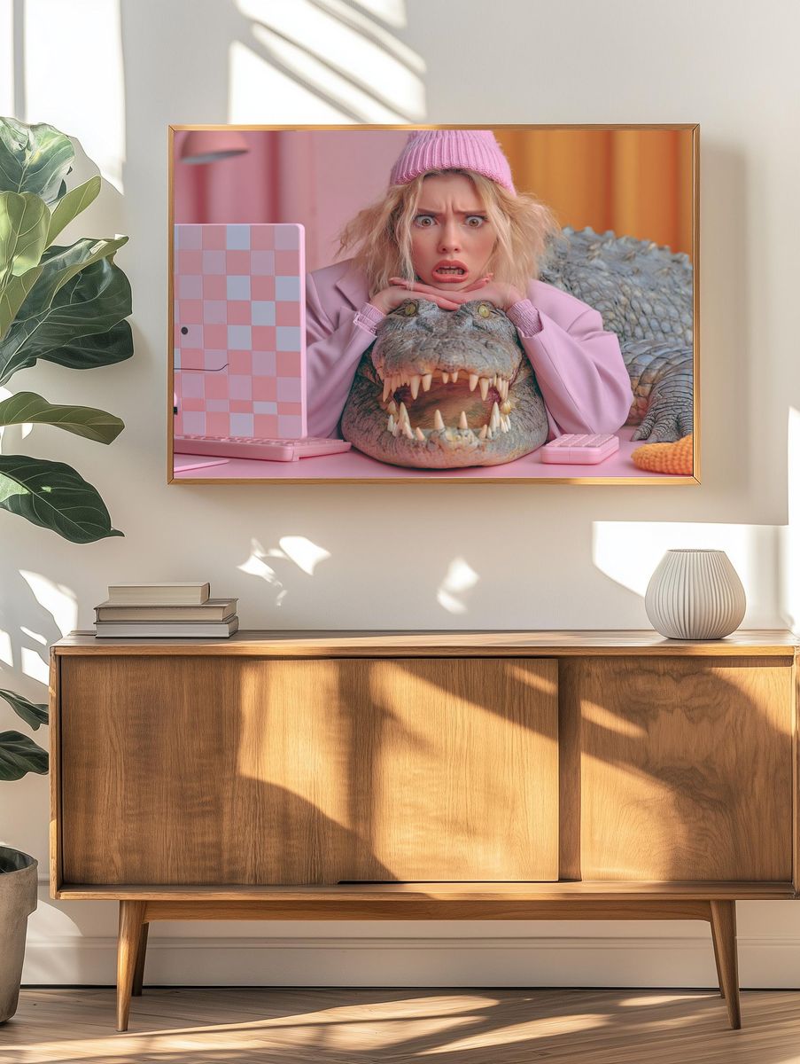 Surprised Woman with Crocodile Print. — room view 3