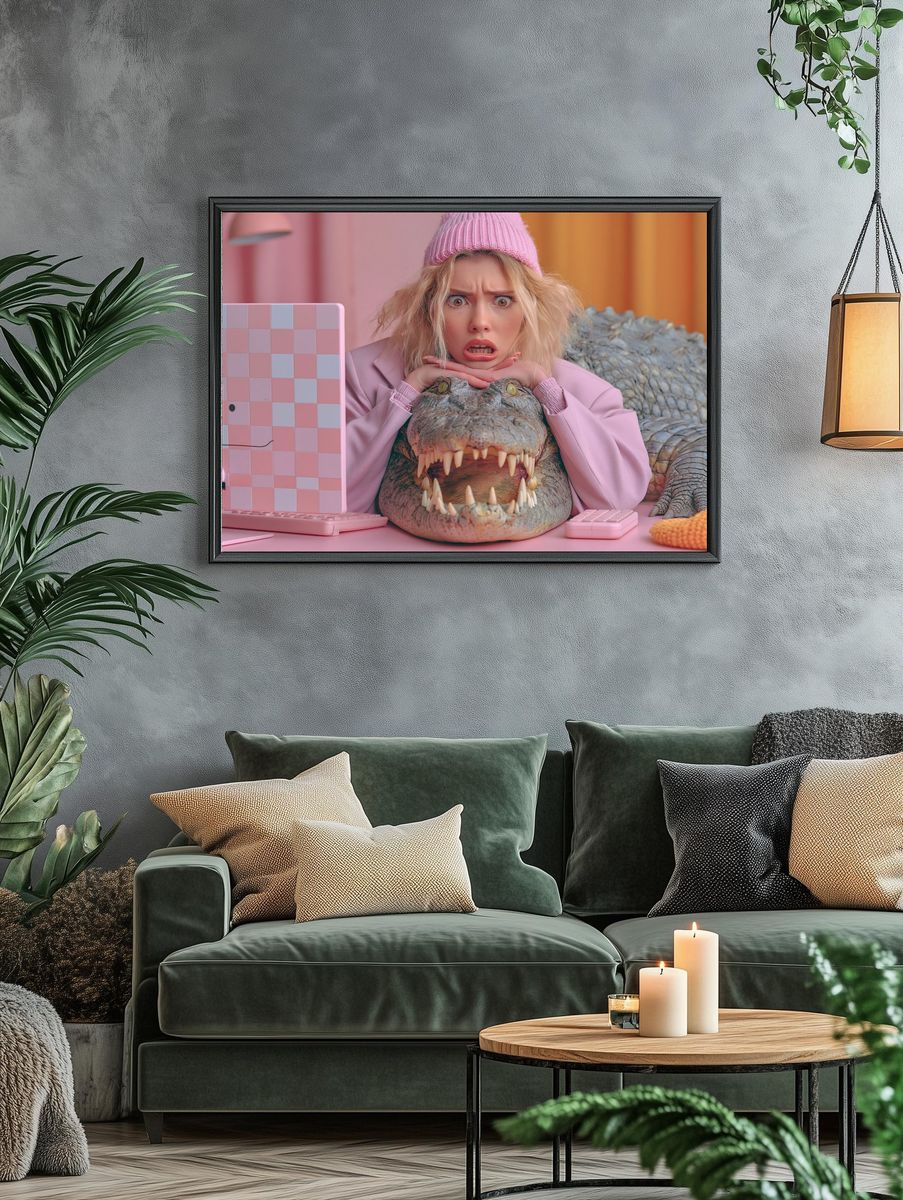 Surprised Woman with Crocodile Print. — room view 4