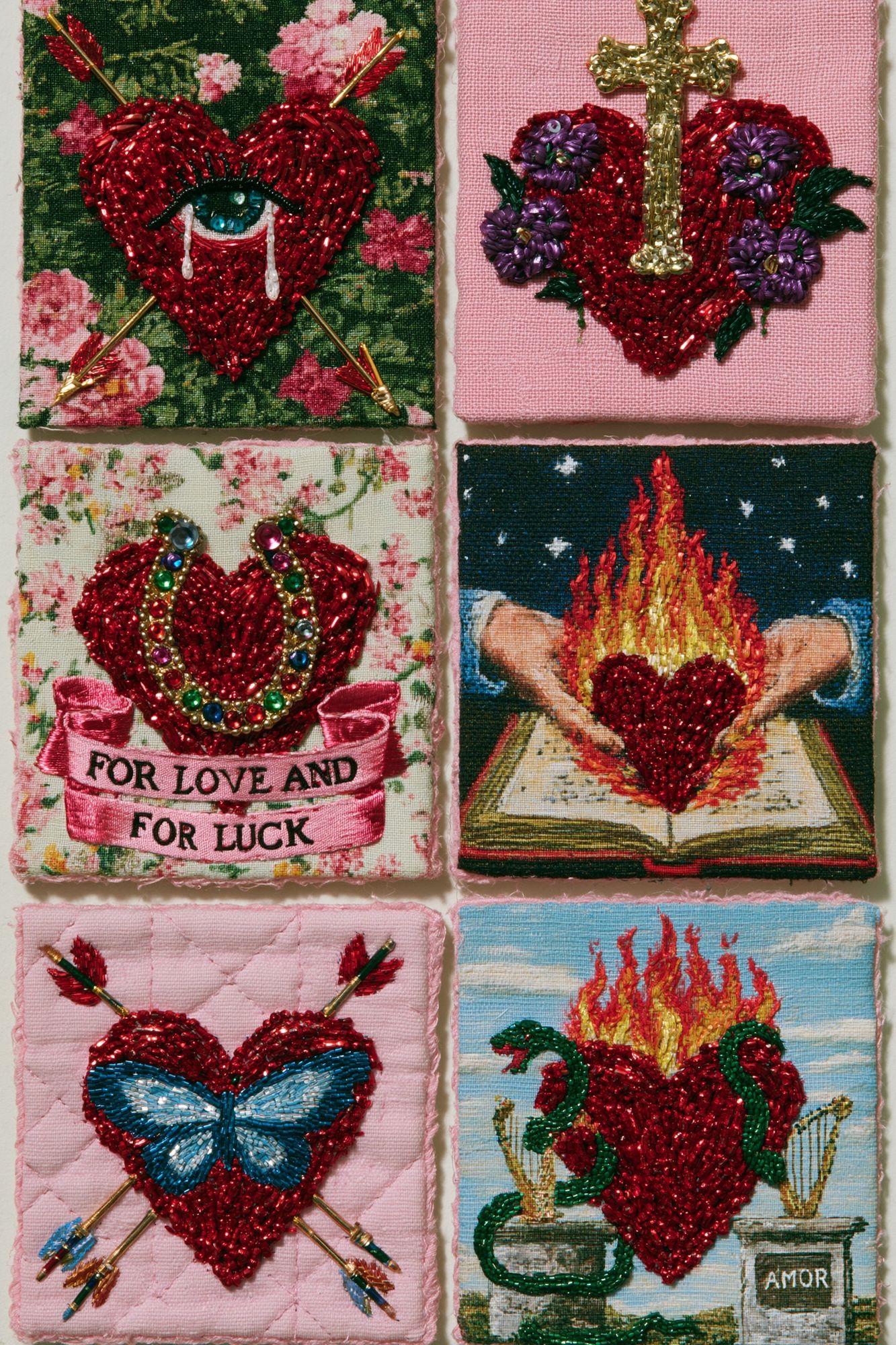 Embroidered Hearts Collage Print. poster detail