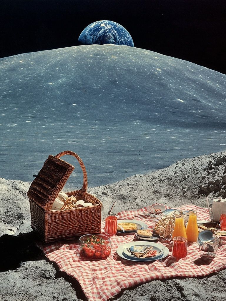 Lunar Picnic Surrealism Print. poster detail