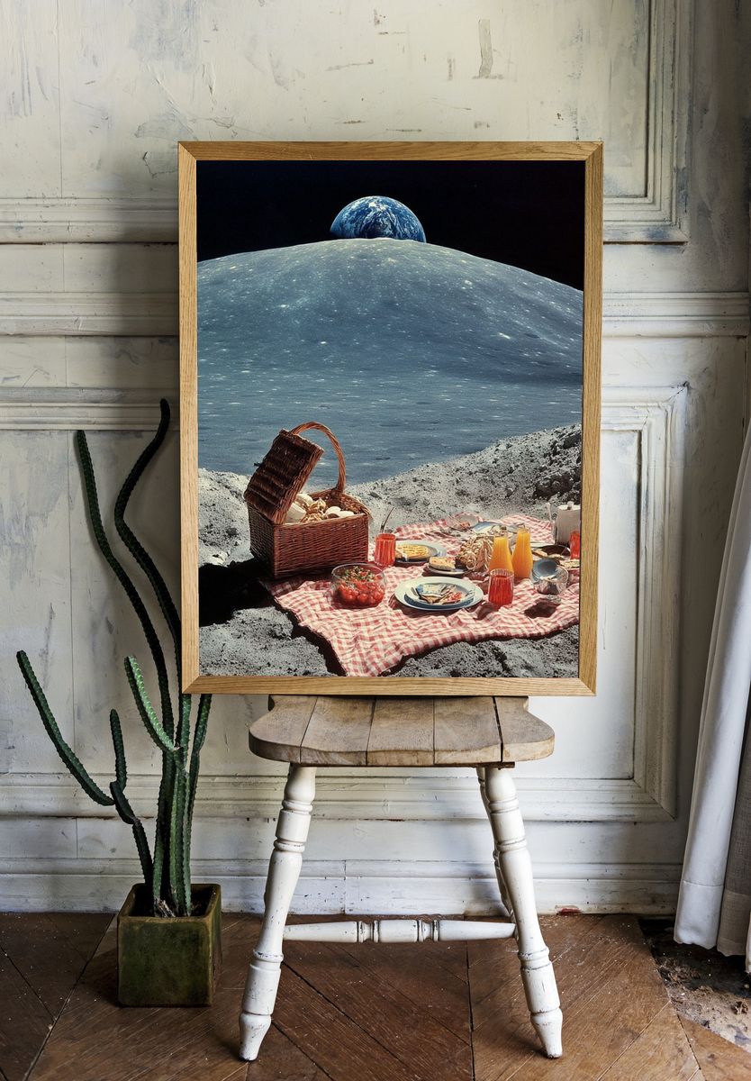 Lunar Picnic Surrealism Print. — room view 1