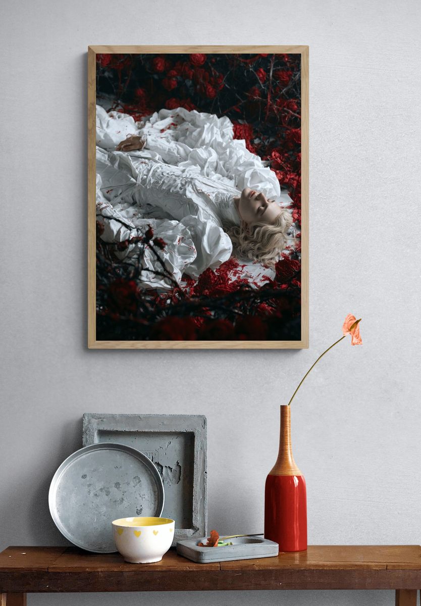 Surreal Red Roses Portrait Print. — room view 3